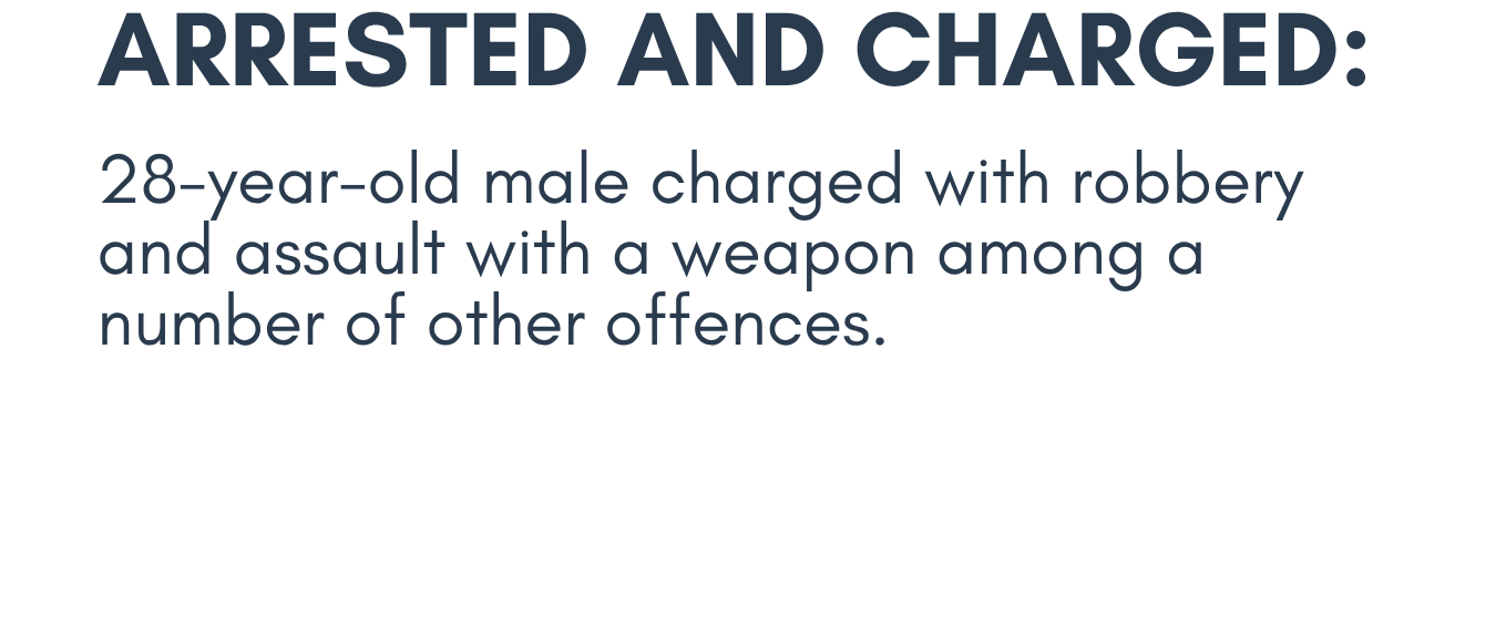 28-year-old male charged with robbery and assault with a weapon among a number of other offences