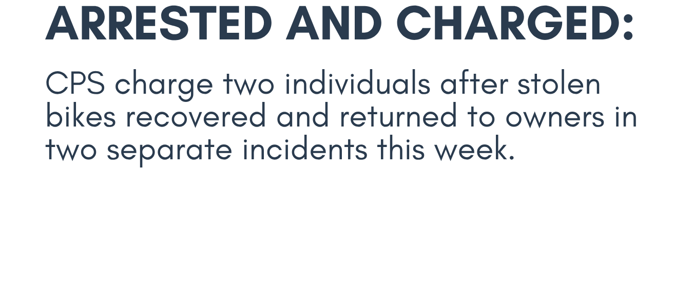 Two Individuals Charged After CPS Recovers and Returns Stolen Bicycles